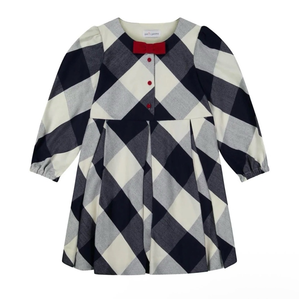 Petit Peony Blue Buffalo Check Fit And Flare Dress Girls 12 New Classic Preppy